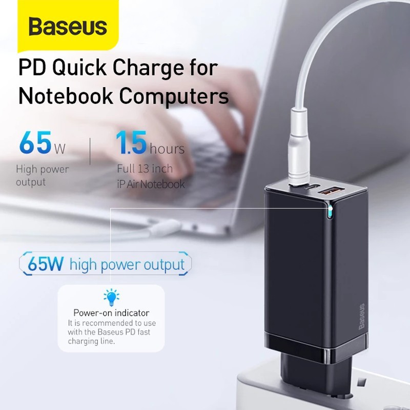 KEPALA CHARGER BASEUS 65W GAN FAST CHARGER 4.0 3.0 PD AFC SCP TYPE C