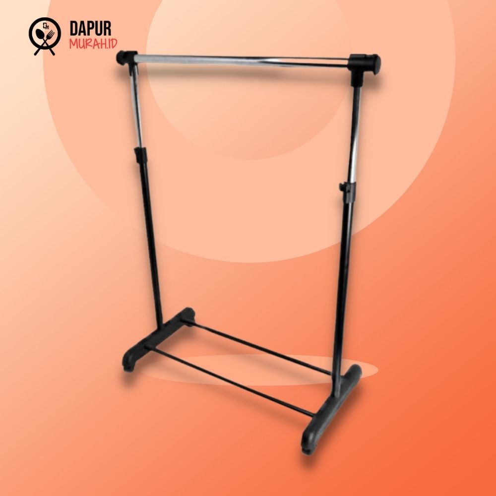 Rak Gantungan Baju Single Rod Rack Stainless + Roda