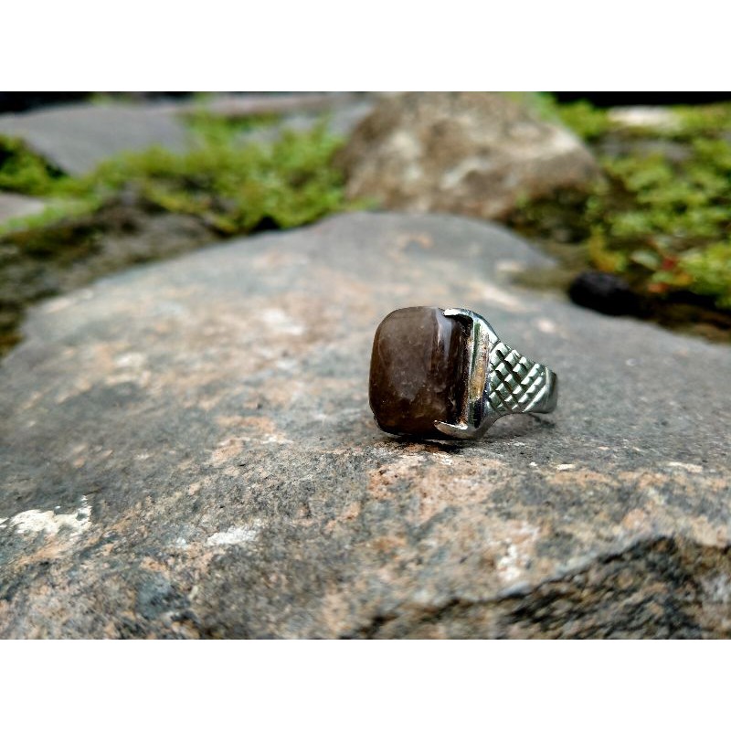 Natural Akik Kotak Ring Monel