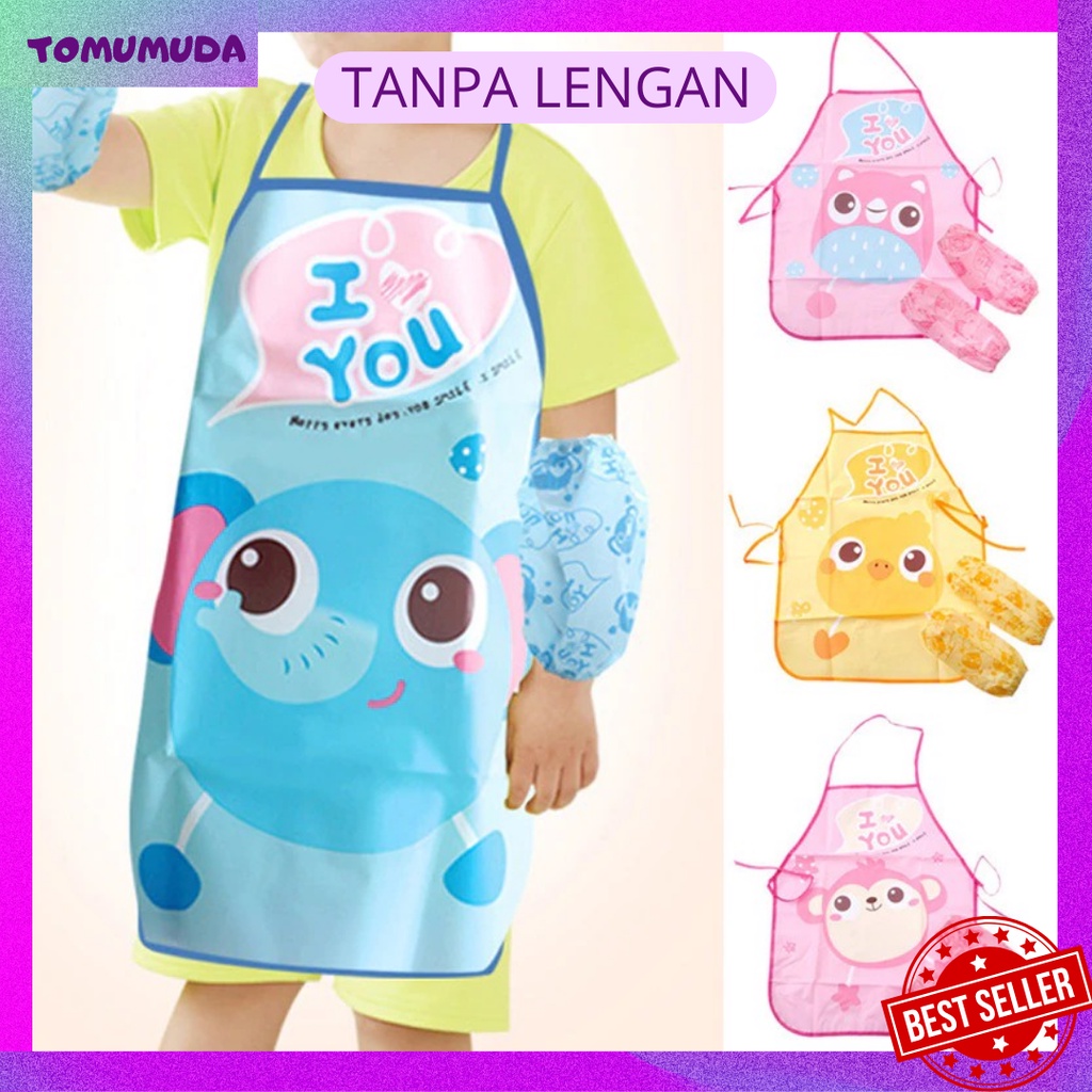 TOMUMUDA Celemek Masak Melukis Anak Kids Cooking Apron - Celemek Anak Plastik Tahan Air - Apron Anak