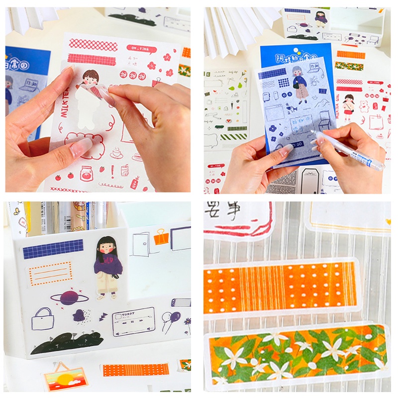 4 Lembar Stiker Kertasselotip Washi Gambar Kartun Perempuan Untuk Dekorasi Diaryscrapbook DIY