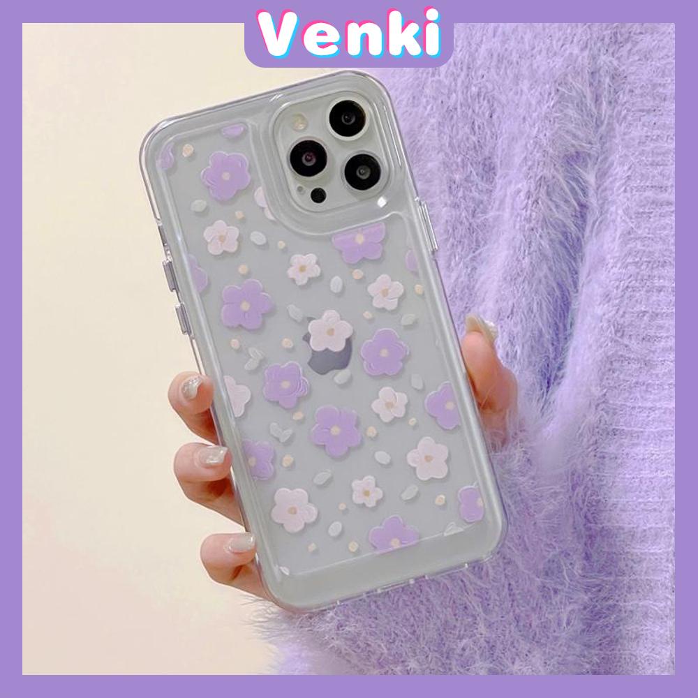 iPhone Case Clear Case Soft Thick TPU Shockproof HD Super Transparent Protection Camera Plating Button Purple Flower For iPhone 13 Pro Max iPhone 12 Pro Max iPhone 11 iPhone 7Plus