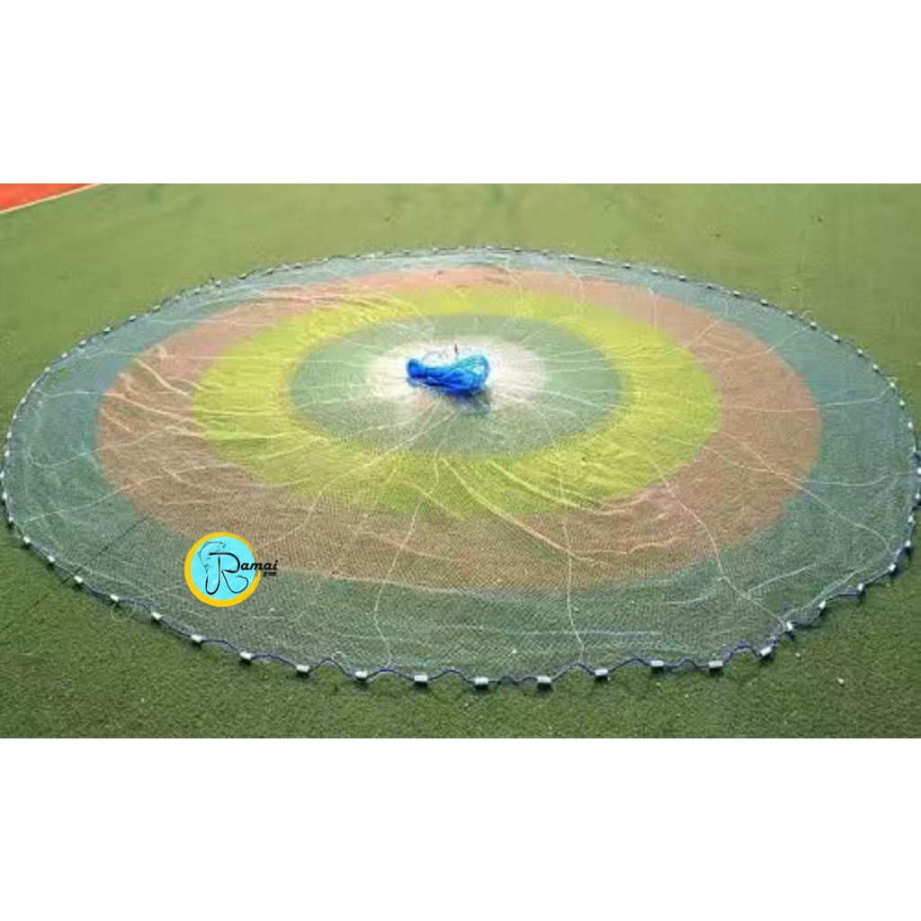 Jala Lempar  Ikan Udang Murah Bahan Senar Putih dan 5 warna Pelangi warna warni Lubang 1jari