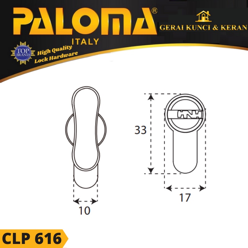 Knob Cylinder PALOMA CLP 616 DELUXE KC-CK 62MM - Computer Key HITAM