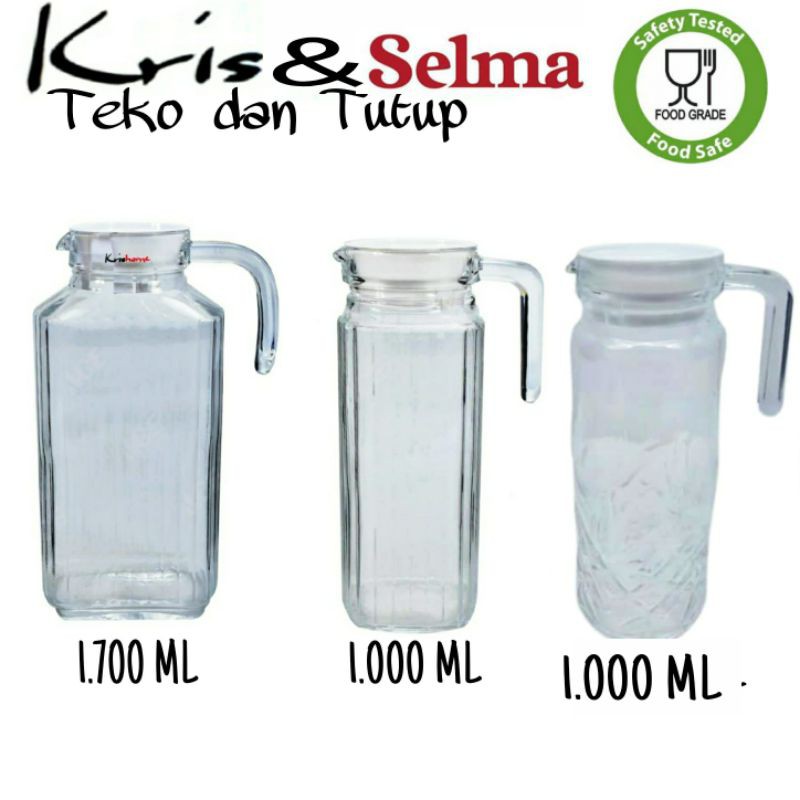 Pitcher kaca | Teko kaca | Water Jug krishome 1.700 ML, 1.400 ML, 1.000 ML  dan 500 ML