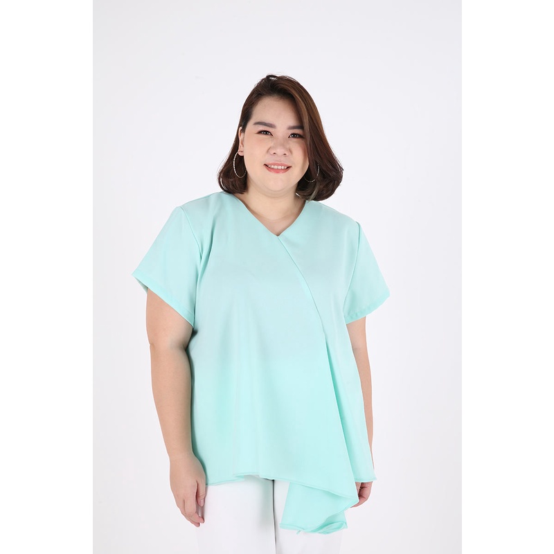 Sorabel - YF Ghaniyyah Plain Drapery Big Blouse / Blouse Wanita V Neck Jumbo Lengan Pendek-1