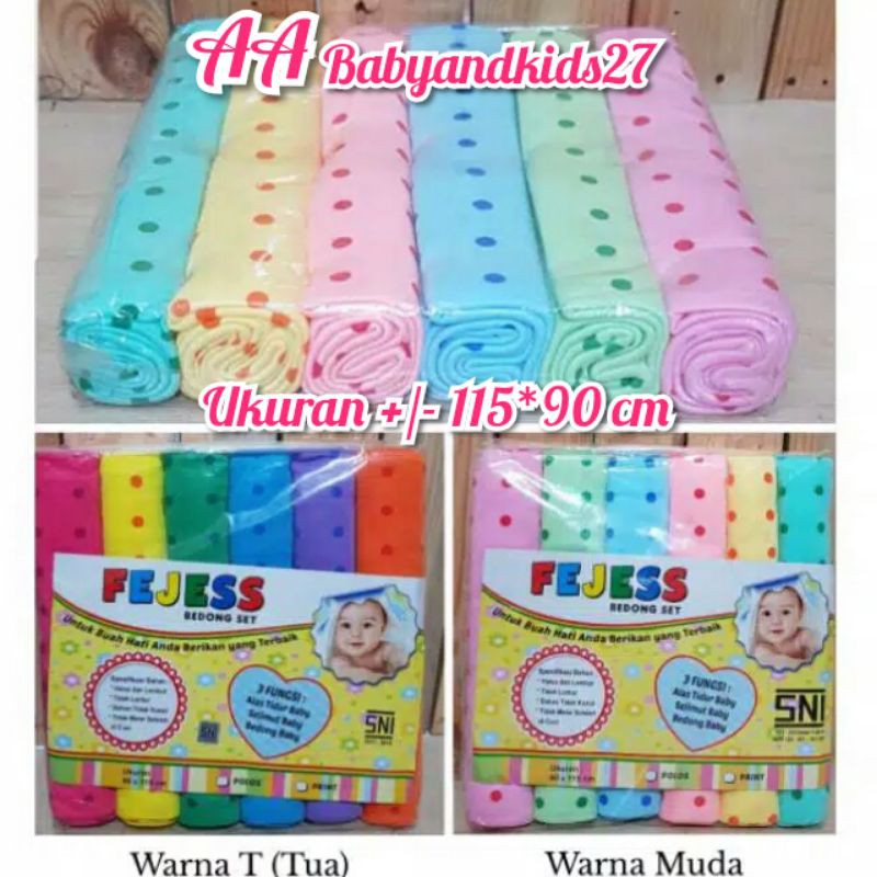 FEJESS 1Pak Isi 6PC Bedong Bayi Motif Polkadot Ukuran Jumbo 115 x 90 Cm-Bedong Bayi Lembut SNI