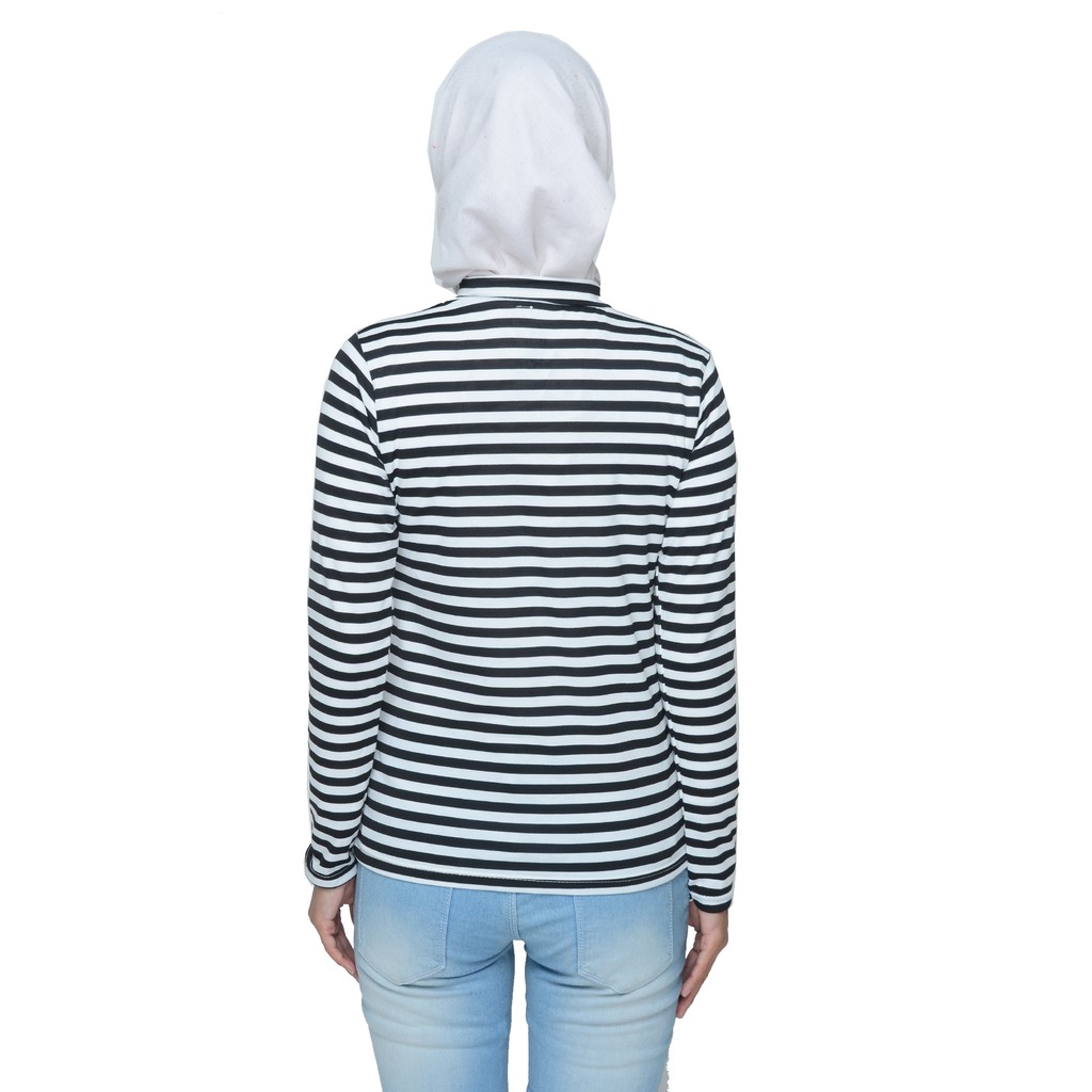 Kaos Tshirt lengan Panjang Leher tinggi corak salur muslim wanita  - XSHOP Viomine