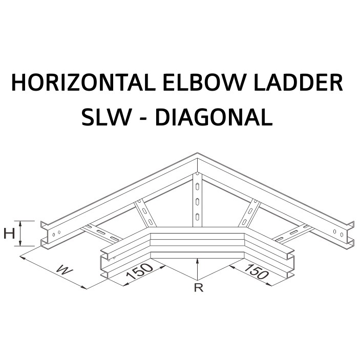 Horizontal Elbow Ladder SLW Diagonal W100 x H100 x R150, 300, 450, 600 HDG Plat 1,8mm