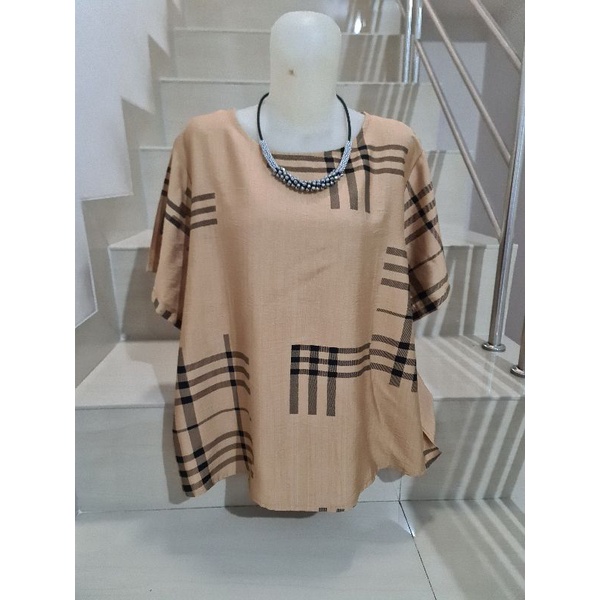 Blouse Brukat dan Kaos Bunga Import Jumbo XL-5XL-203.2 Coklat Ld 116