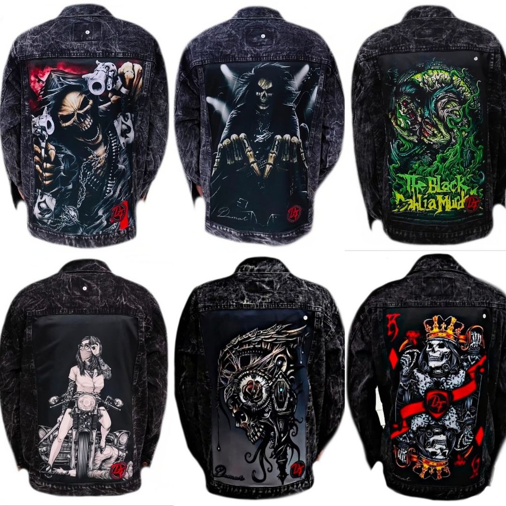 JAKET JEANS PRINTING Denim Pria Sandwash Distro L XL (Size XXL dan 3XL beda katalog) - Black Sandwash I-2