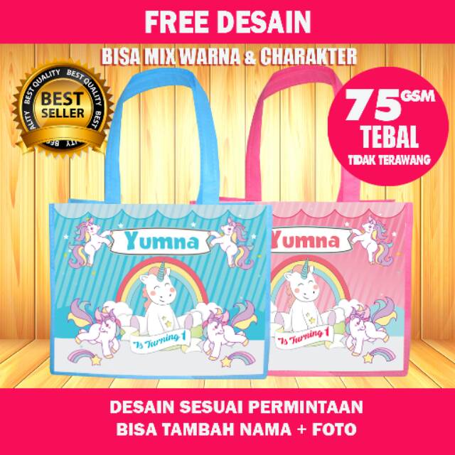 

Goodie bag custom tas ulang tahun tas souvenir tas ultah karakter tambah nama dan foto