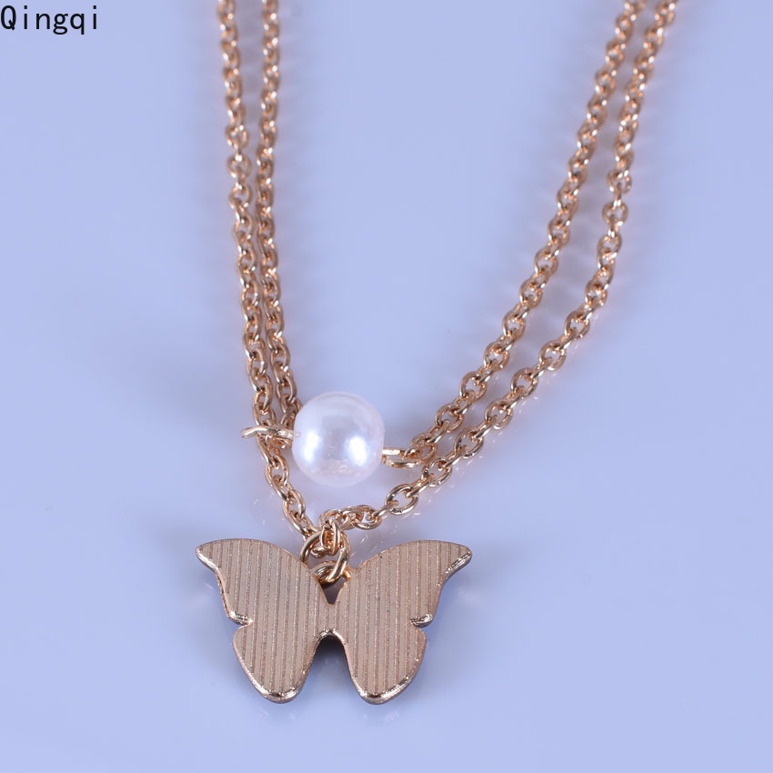 Anting Dan Kalung Rantai Liontin Butterfly Warna-Warni Untuk Wanita