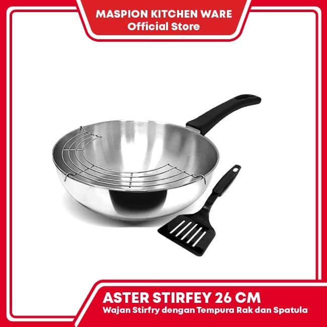 MASPION Wajan Stainles Panda Aster Stirfry 26 cm Tempura Rak