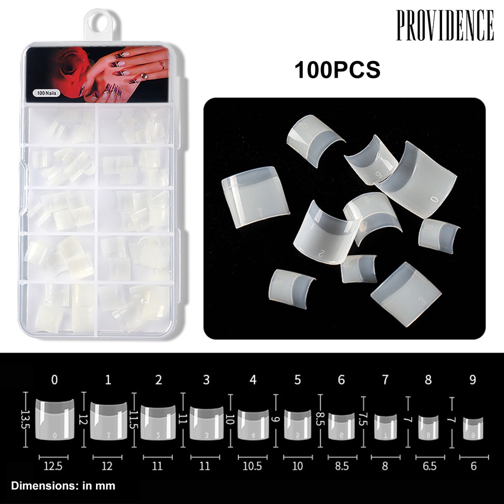 Providence 100pcs / Set Kuku Palsu Extension Model Pendek Transparan Untuk Nail Art DIY
