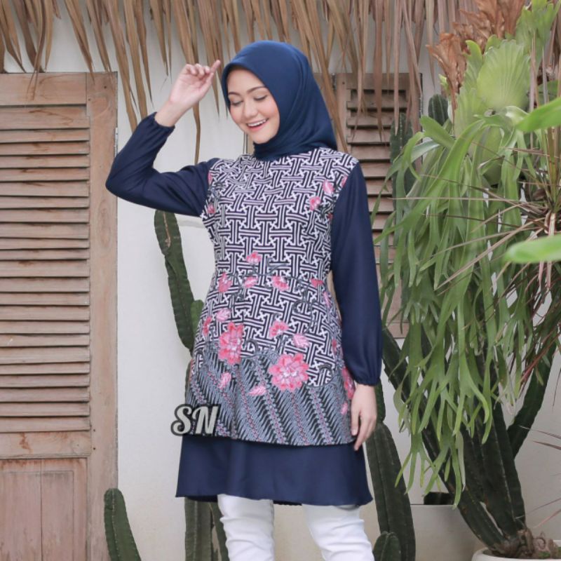 Baju Batik Wanita Modern Atasan Batik Wanita Blouse Batik Kerja Tunik Batik Kantor M L XL XXL 3L 4L Seragam Batik