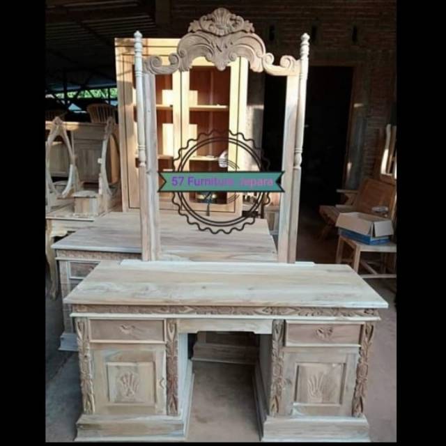 Meja Rias Klasik Ukiran Jepara - Meja Rias Laci Kayu Jati Mentahan