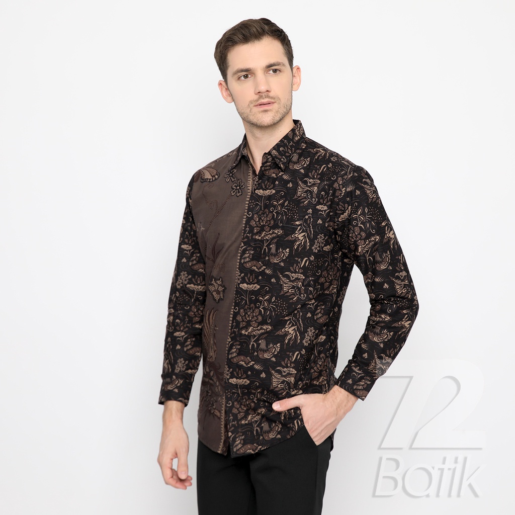 KEMEJA BATIK PRIA Lengan Panjang Premium Two Tone Pagi Sore Elegant Warna Coklat 722552 Cap 72 Baju Kemeja Atasan Pakaian Setelan Batik Pria Cowok Laki Laki Remaja Keluarga Kantor Lengan Panjang Modern Slimfit Slim Fit Premium Kekinian