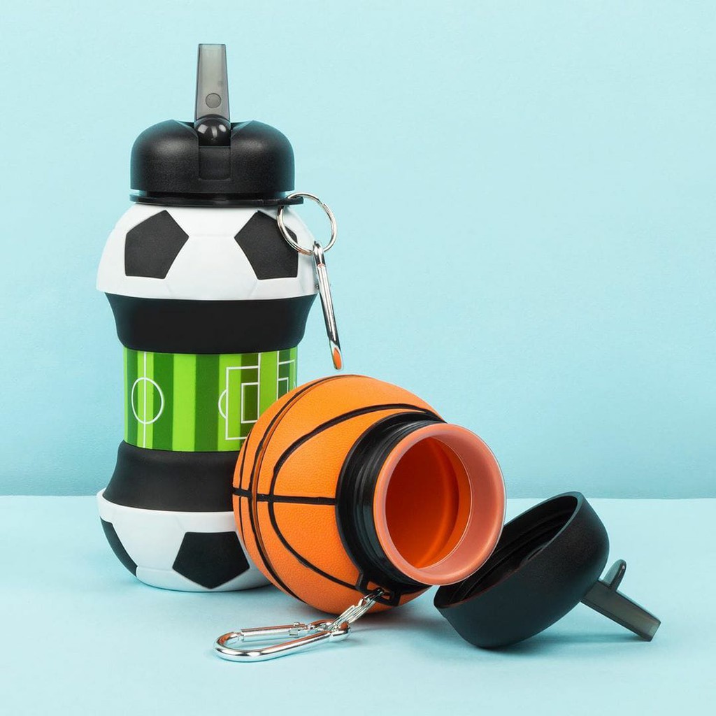 Botol Minum Anak Lipat Silikon Sedotan | Tumbler Minimalis Karakter Bola &amp; Basket