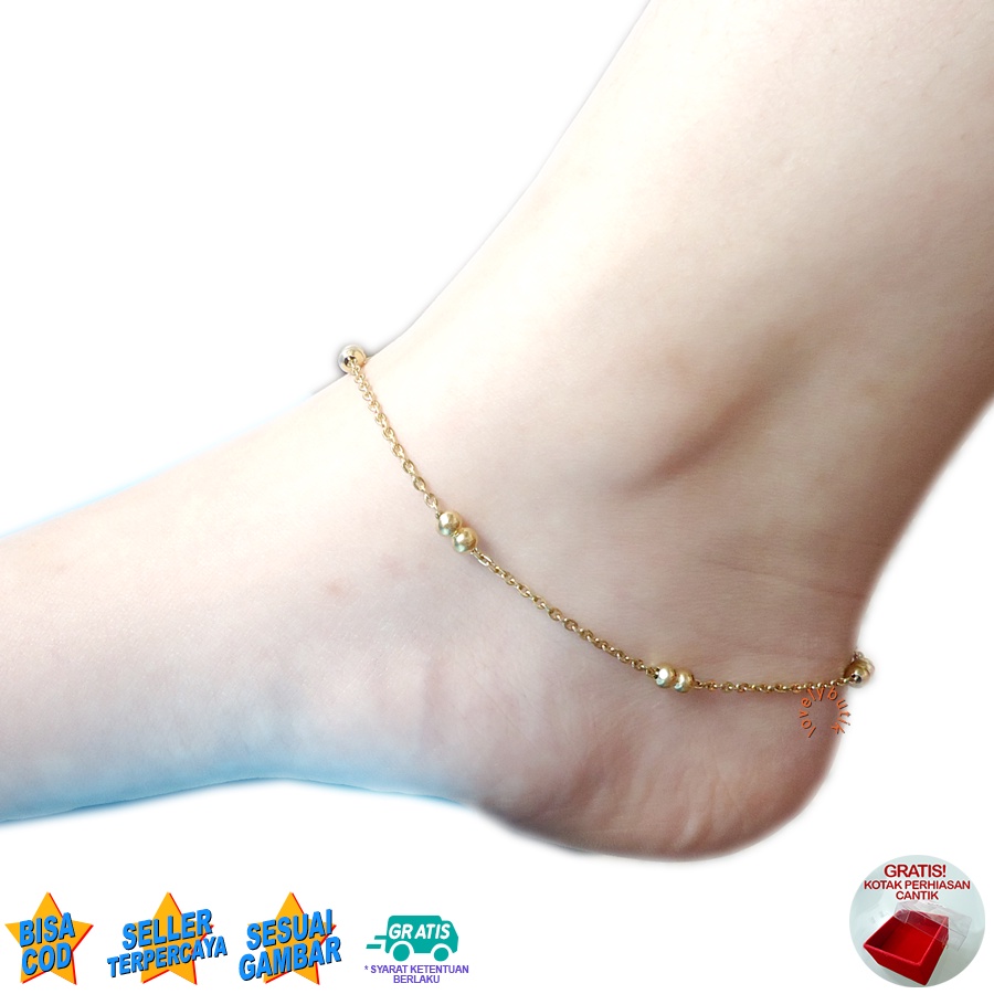 Lovelybutik - Gelang Kaki Dewasa Titanium Anti Karat B3rti Anklet Gelang Kaki Wanita Titanium Model Rantai Biji Lada BONUS TEMPAT PERHIASAN