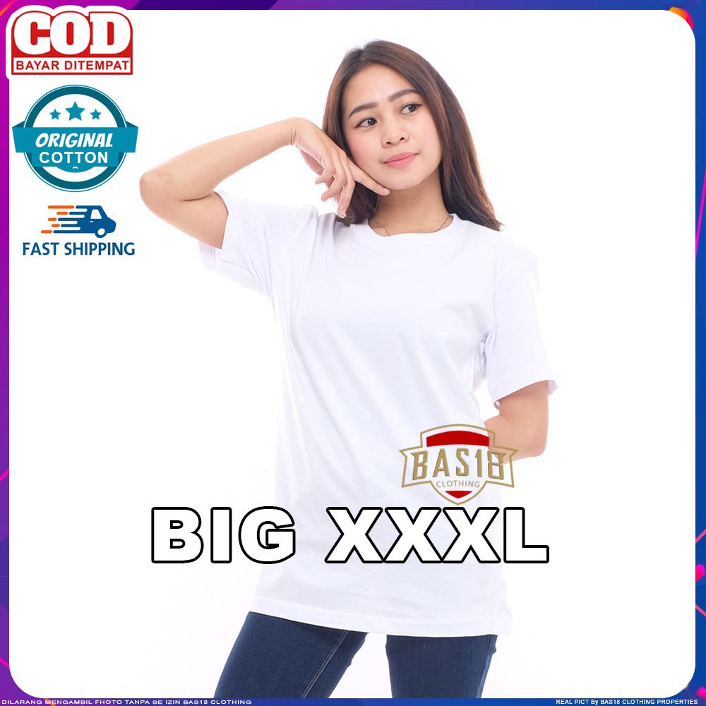 Kaos Polos Wanita Jumbo Oversize Lengan Pendek Murah Katun Combed 30s Lembut Original Putih Solid