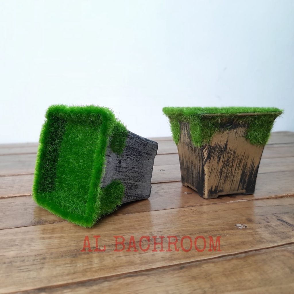 P006 POT KOTAK LUMUT 8,5CM PLASTIK P012-2S POT BUNGA HIAS ARTIFICIAL