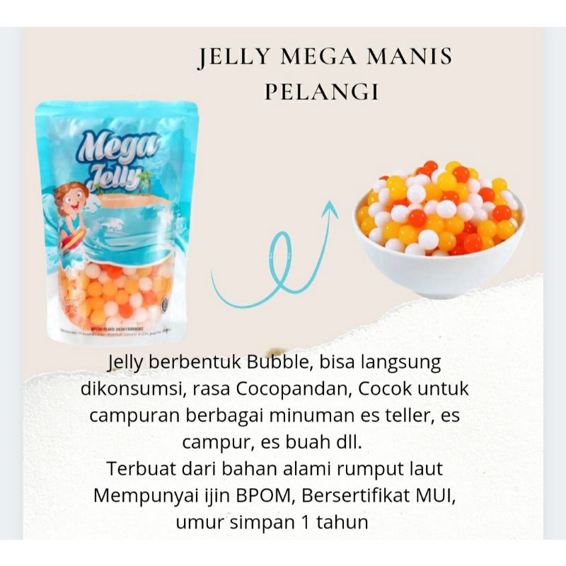 

Minuman jelly topping bentuk bubble mega manis warna pelangi rasa cocopandan