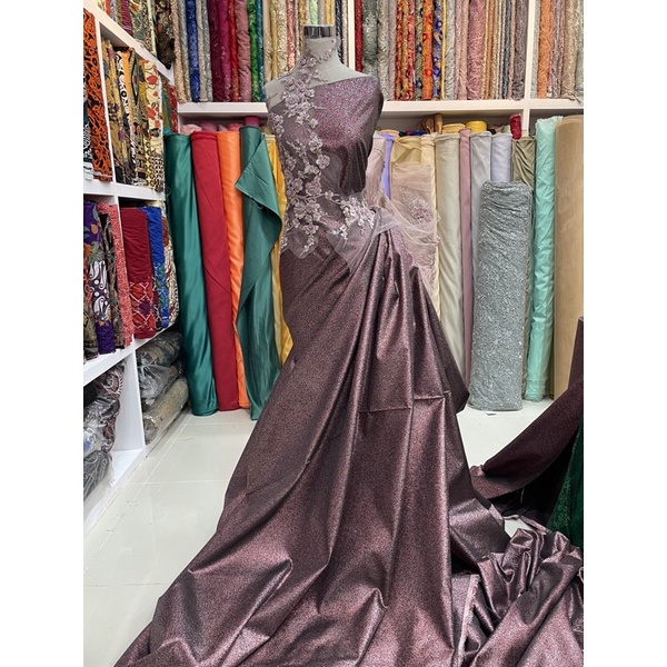 jaquard glitter, jaquard metalik, gaun pesta, kain jaquard