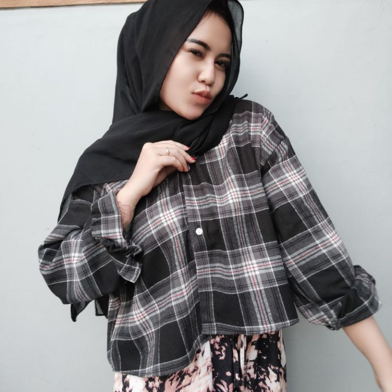 crop top tartan / crop top flanel / kemeja crop wanita-Motif 32