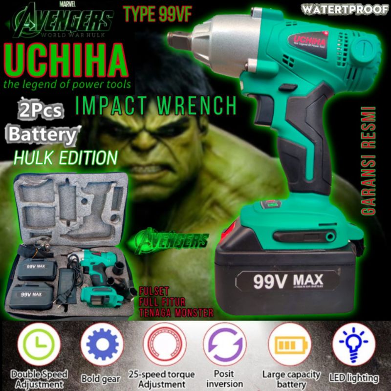 CORDLESS IMPACT WRENCH 99V UCHIHA bor pembuka baut mobil motor cvt 2 baterai fullset lengkap murah