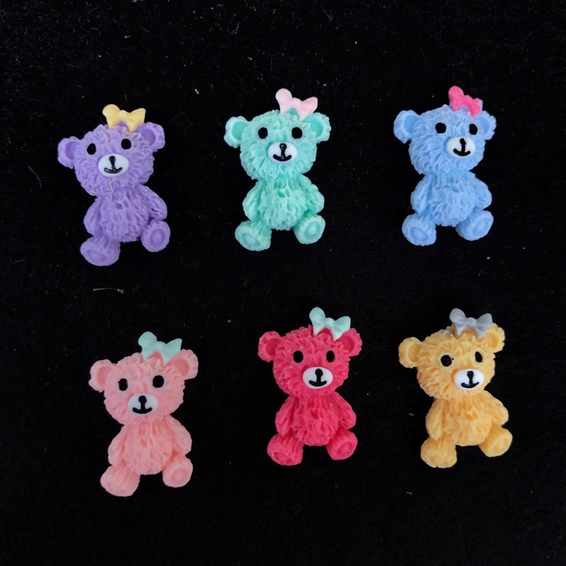 Resin Boneka Beruang Pita 16x21mm isi 4pcs Bahan craft tasbih Digital bling aksesoris rambut jepit