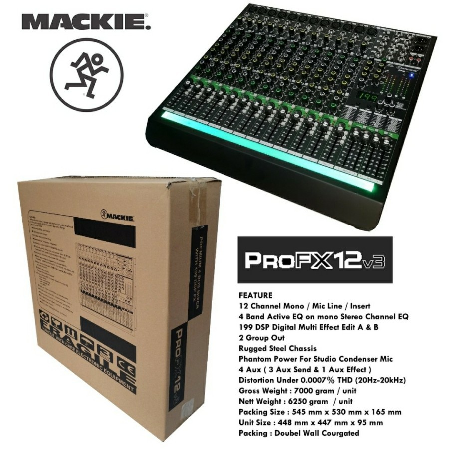 MIXER AUDIO MACKIE PRO FX12 v3/PRO FX12v3 12CH EFFECT REVERB 199 DSP