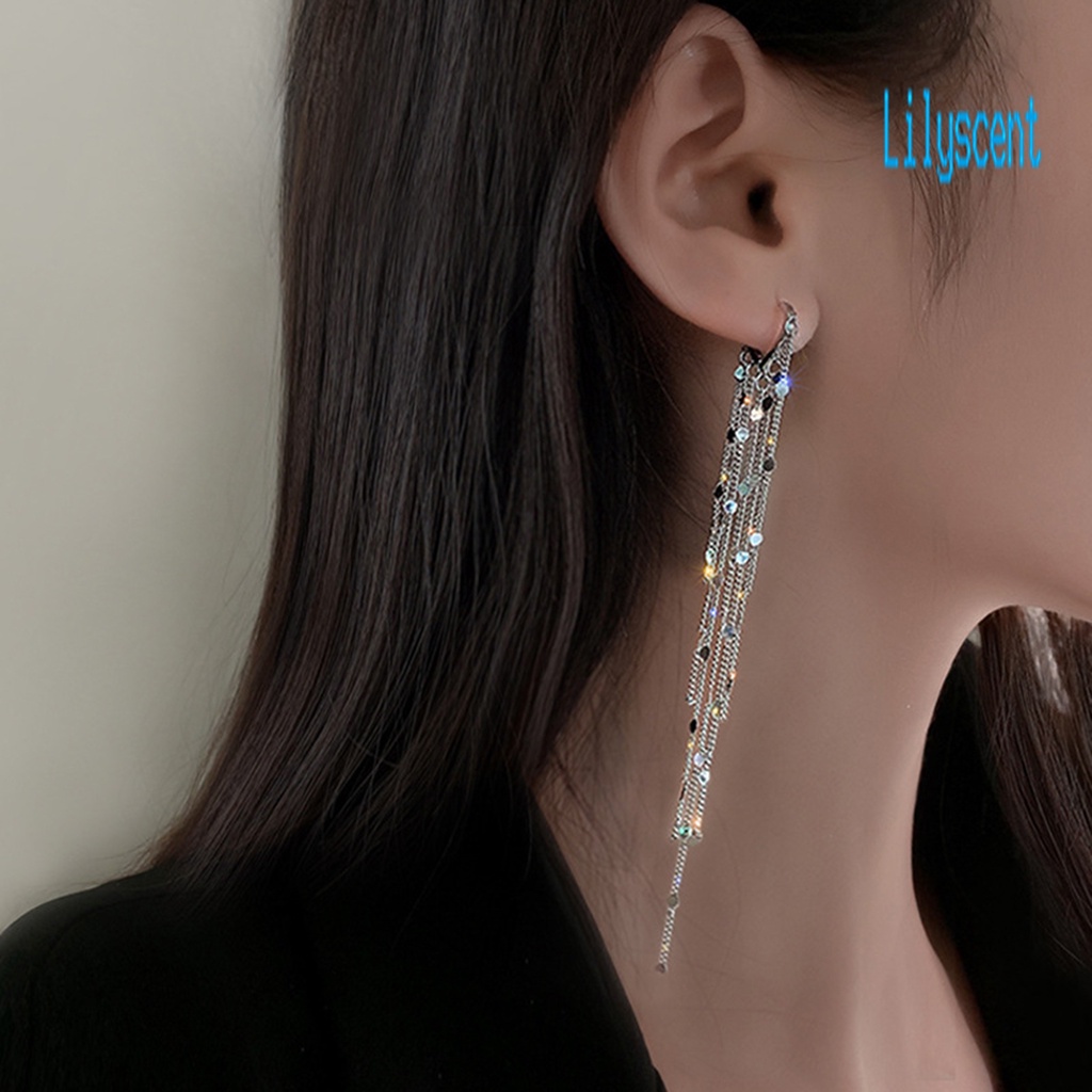 Ls 1Pc Anting Tusuk Gantung Wanita Desain Rumbai Sequin Gaya Korea Untuk Pesta / Nikah