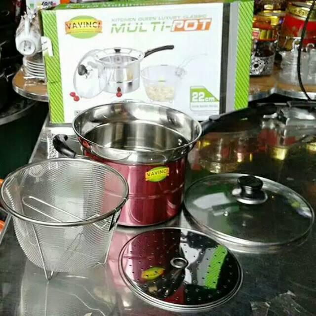 VAVINCI PANCI MULTIFUNGSI 22 CM MULTI POT GORENG REBUS KUKUS STEAMER & FRYER 2 IN 1 1 140G