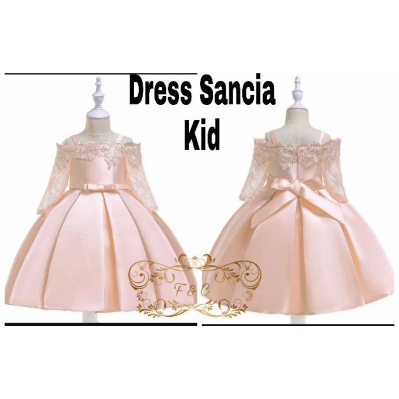 3 UKURAN S M L DRESS SANCIA KID PAKAIAN ANAK PEREMPUAN MOSCREPE APLIKASI BRUKAT FEHM