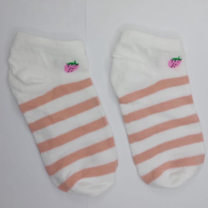 ⭐Gogoland⭐ Kaos Kaki Pendek Motif Smile Semata Kaki Kaoskaki Unisex Pria Wanita-PUTIH GARIS PINK