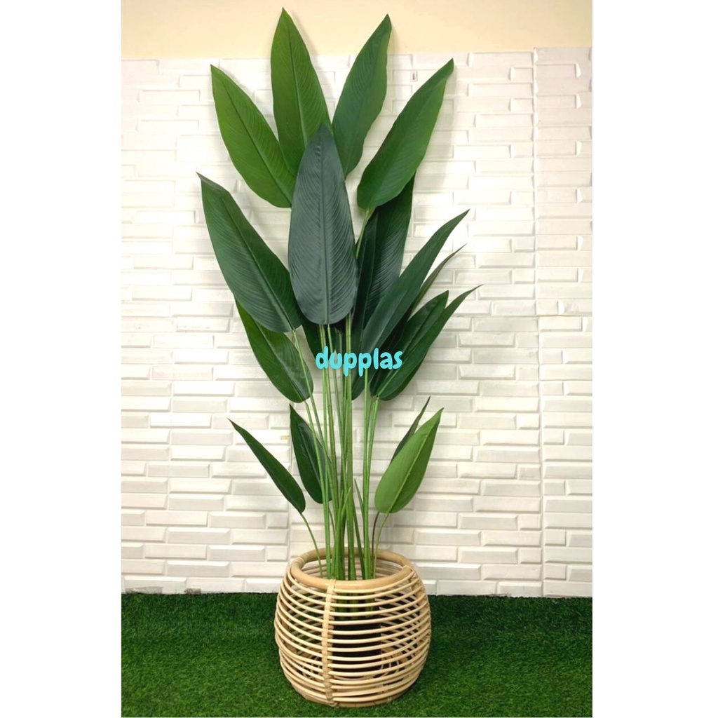 Pohon Hias Daun Pisangan Heliconia T180 Latex Artificial Cover Pot Rotan Lampion Bulat Plastik Tanam