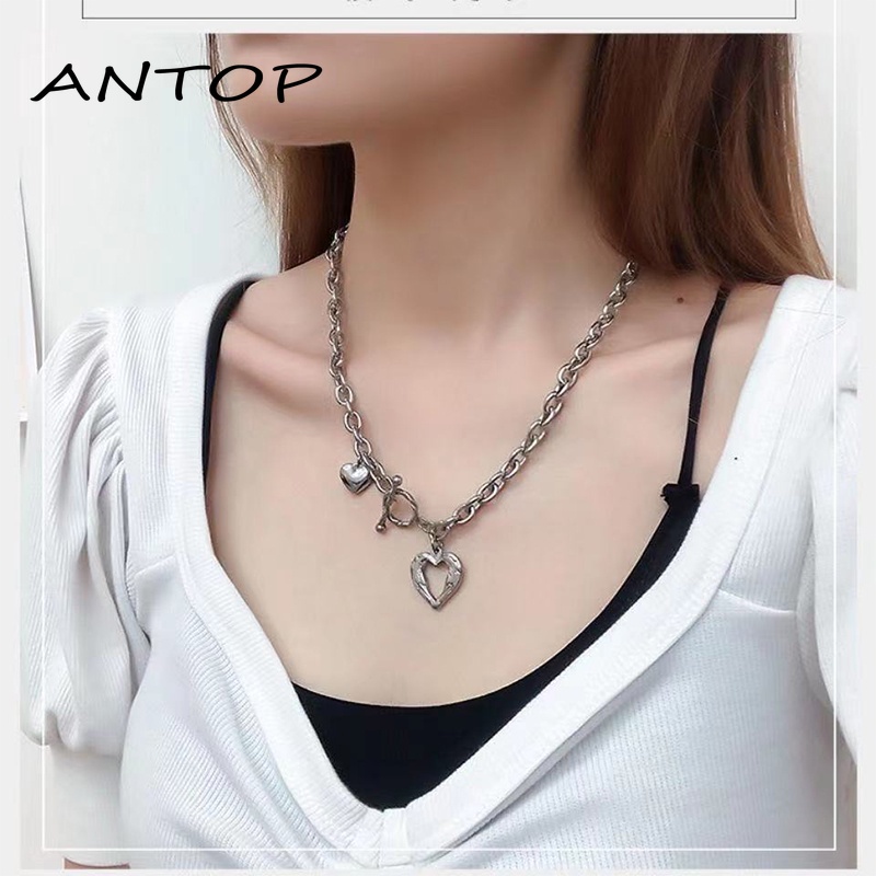 Ins Hollow Out Kalung Cinta Rantai Klavikula Angin Dingin Hip Hop Liontin Aksesoris Fashion ANTOP