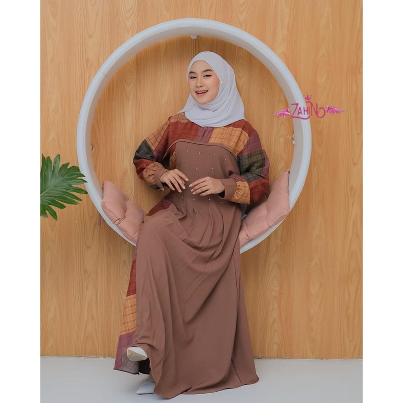 Gamis Terbaru kekinian ELiza Series 2 aluna dress ori zahin collection /polos mix motif kotak