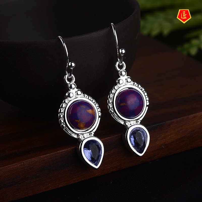 [Ready Stock]Women's S925 Fashion Purple Turquoise Earrings