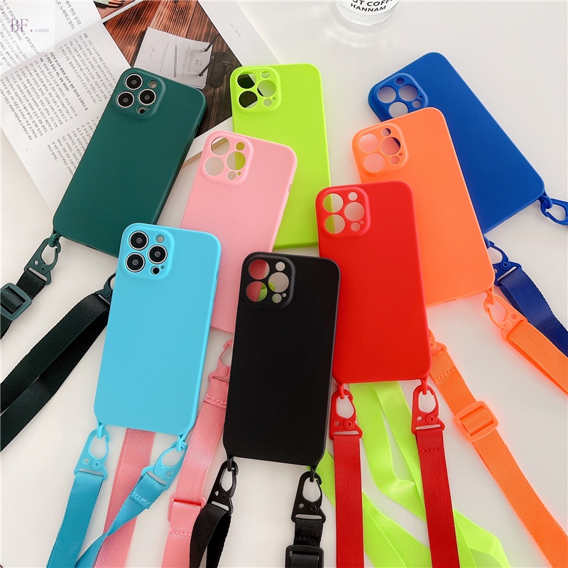 Soft Case Bahan Silikon Dengan Lanyard Diagonal Anti Hilang Untuk Iphone 11 12 13 Pro Max XSMAX XR X 7 8 Plus