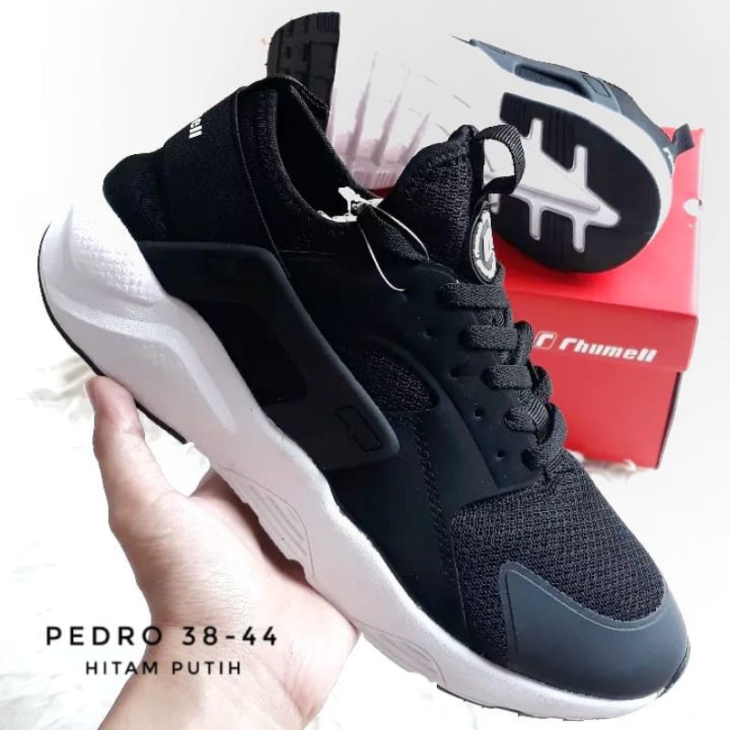 Sepatu Running Pria Rhumell Pedro Hitam Putih Original