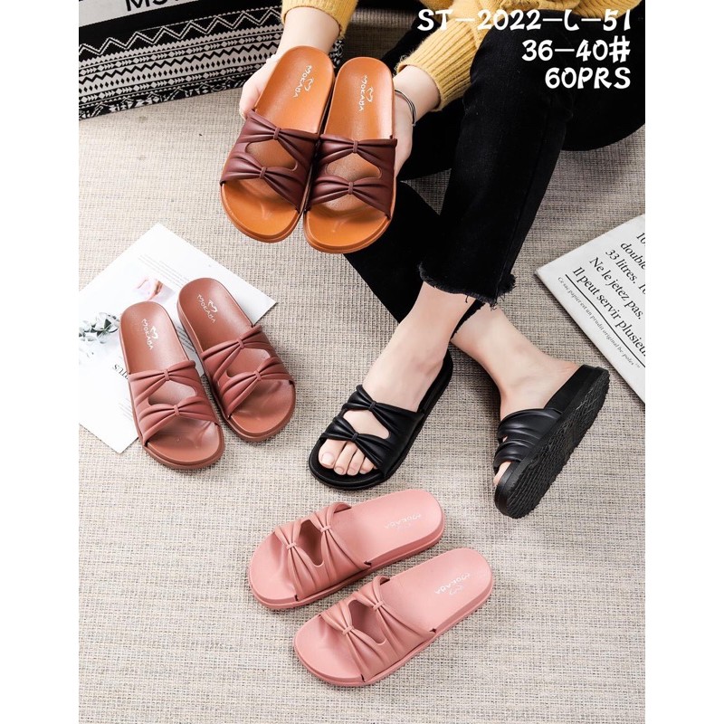 Sandal Slop Wanita Ban 2 Kerut Ikat Pita Cantik Elegant Import Mokaya / Size 36-41 (ST-2022-L-802)