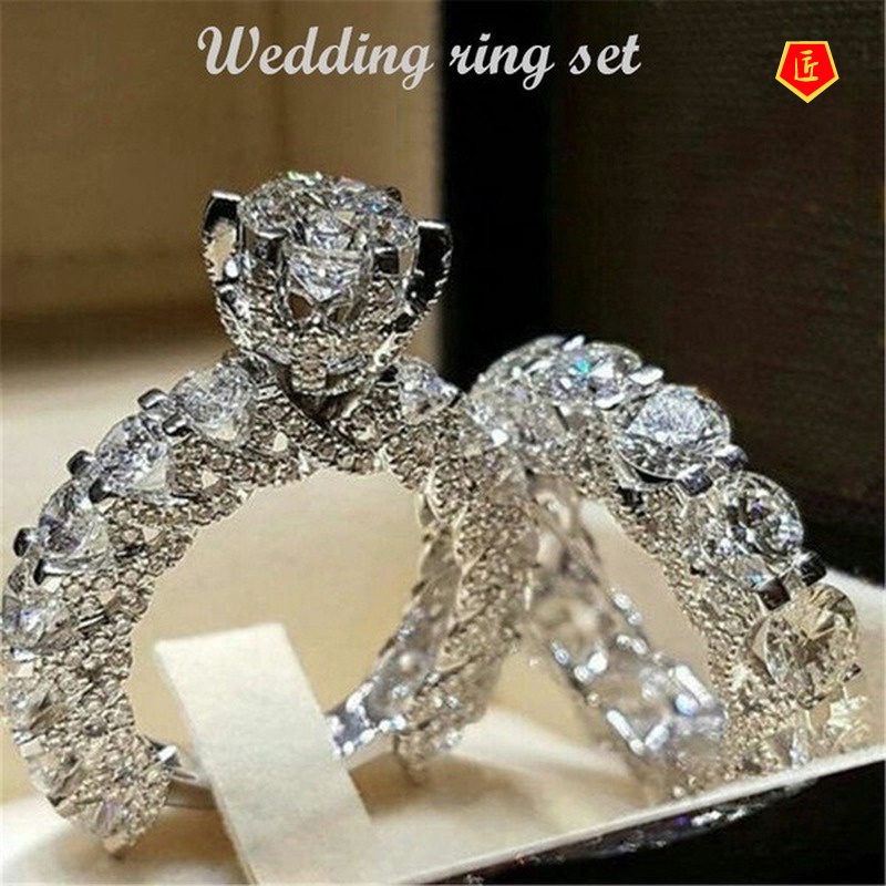 [Ready Stock]Classic round Full Diamond Ring Set Luxury Fashion