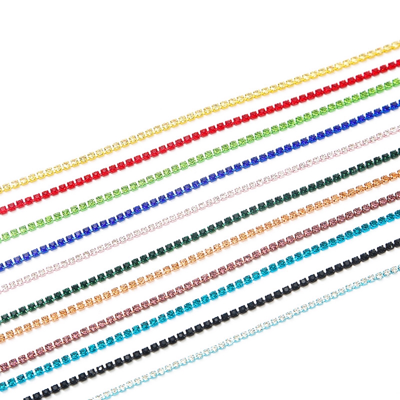 1yard Colorful Rhinestone Chain Glass Rhinestones Pemangkasan Rantai Cangkir Kristal Untuk Aksesoris Pakaian Jahit DIY