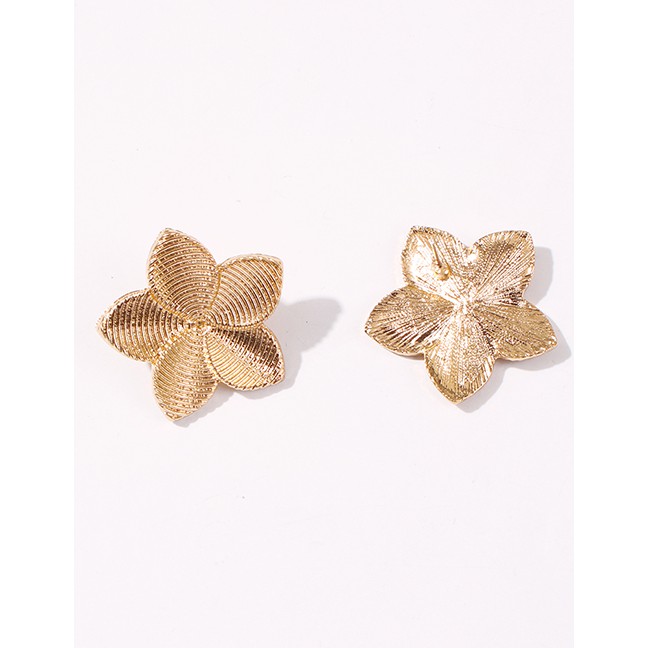 LRC Anting Tusuk Fashion Golden Flower Alloy Irregular Earrings K25797