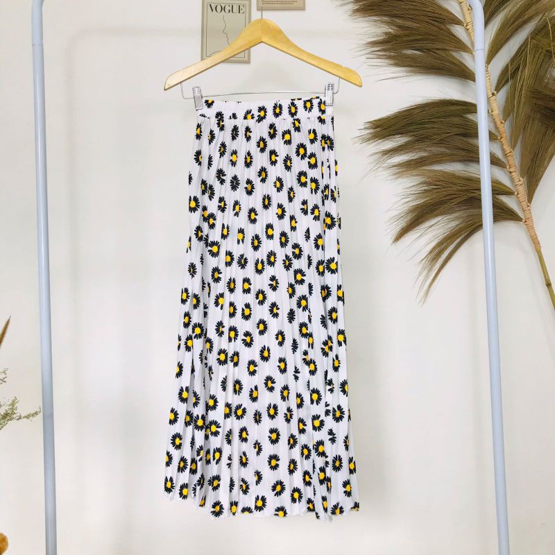 ROK PLISKET BUNGA DAISY / ROK PLISKET PREMIUM / ROK WANITA-Daisy putih besar
