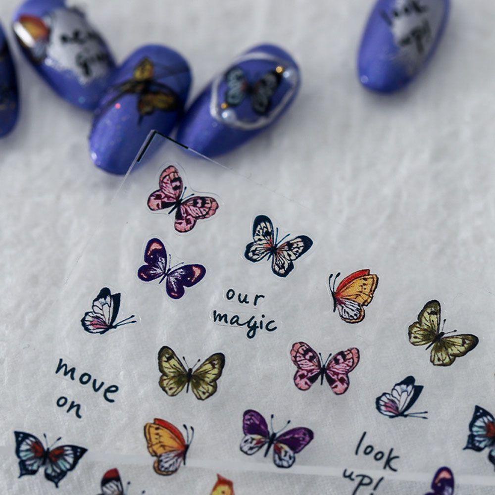 AUGUSTINA Stiker Kuku Kupu-Kupu Agustina Bergaya Motif Kupu-Kupu Perekat Nail Decals