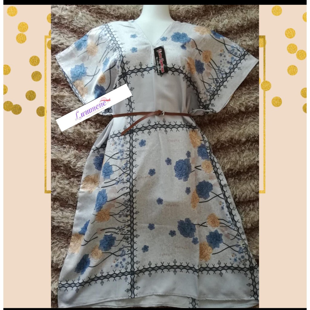 Tunik Kaftan Motif Bunga Biru