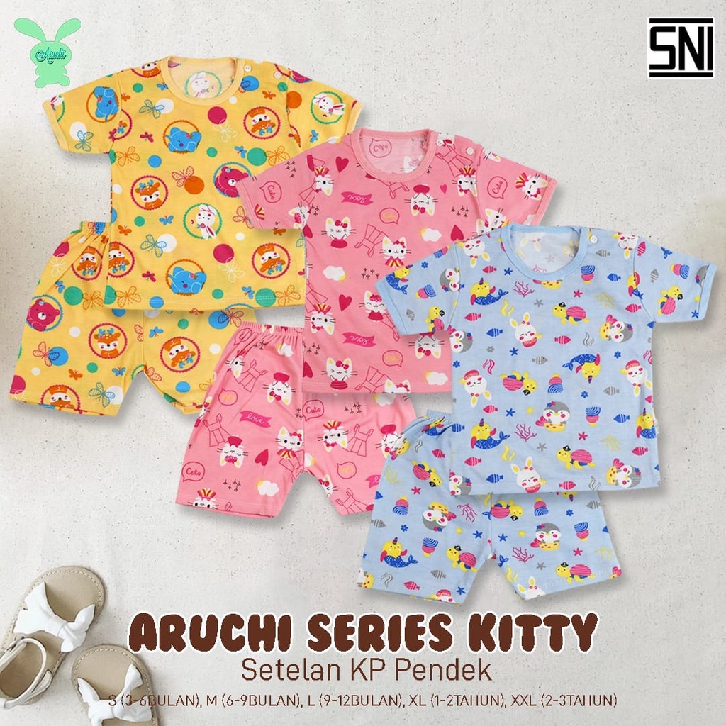 Aruchi Baby Setelan Pendek Kc pundak oblong SML - Aruchi setelan oblong pendek motif/Piyama bayi